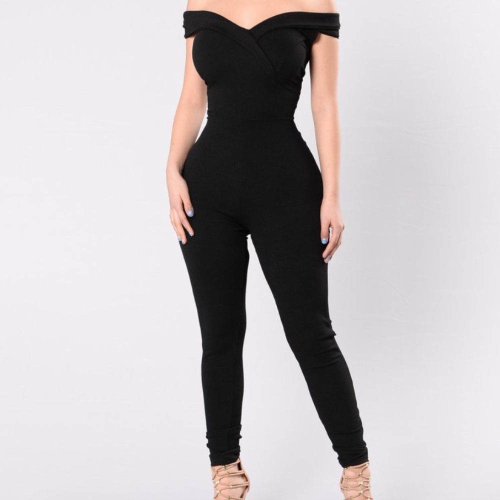 Fashion Nova Black Off Shoulder Fitted Jumpsuit